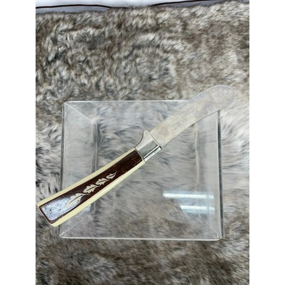 Vintage Regent Sheffield 3 Pieces Woodgrain Brown Tan Leaf Design Stainless Stee - Picture 8 of 12